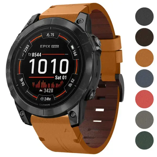 Italian leather strap for Garmin Epix Pro (42mm) in a stylish brown color. Compatible with Garmin Epix models, it enhances durability and elegance for your smartwatch