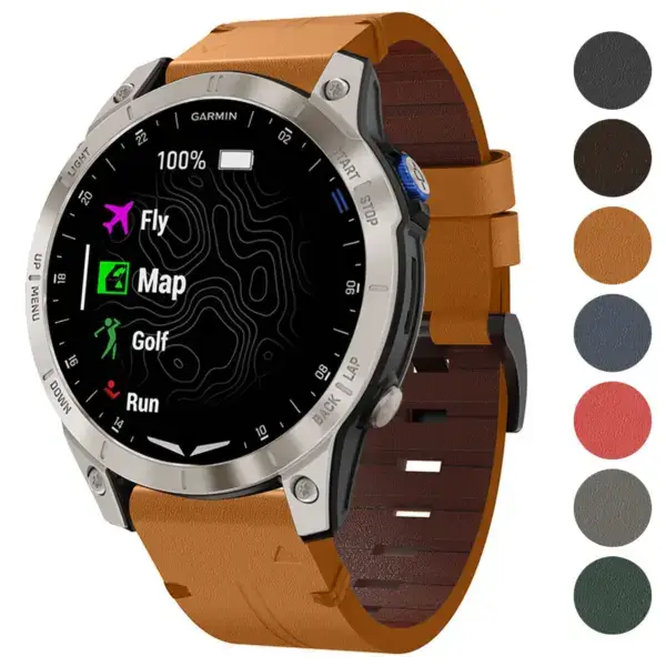 Italian leather strap designed for Garmin D2 Mach 1 and D2 Mach 1 Pro. Features a stylish brown finish and compatibility with various Garmin models