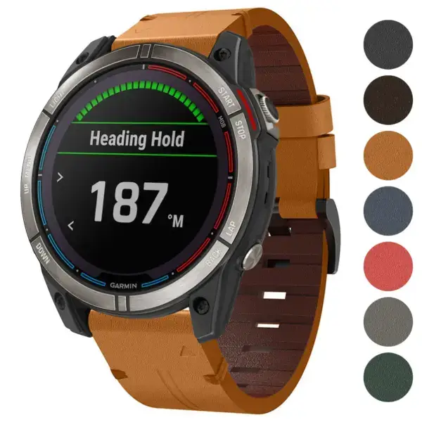 Italian leather strap for Garmin Quatix 7X, featuring a stylish design and compatibility with Garmin Quatix 7 and Quatix 7X models. Available in various colors