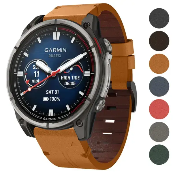 Italian leather strap for Garmin Quatix 7, featuring a stylish design in brown. Compatible with Garmin Quatix 7 and Quatix 7 models, enhancing both functionality and aesthetics