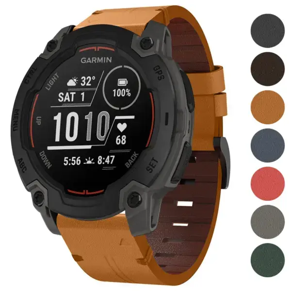 Italian leather strap for Garmin Instinct E – 45mm, compatible with Garmin Instinct models. Features a stylish design with multiple color options for a premium look