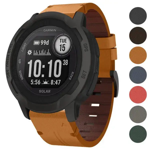 Italian leather strap designed for Garmin Instinct and Instinct 2. Features a stylish, durable design available in multiple colors, enhancing your smartwatch experience