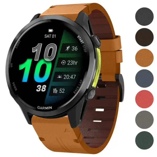 Italian leather strap for Garmin Forerunner 970. Stylish and durable, designed for comfort and compatibility with Forerunner 970 models. Available in various colors