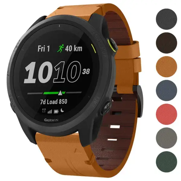Italian leather strap for Garmin Forerunner 745, featuring a stylish design and comfortable fit. Compatible with Forerunner 745 models. Available in various colors