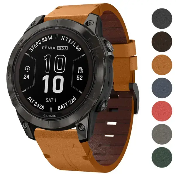 Italian leather strap designed for Garmin Fenix 7 & 7 Pro, featuring a stylish orange color. Compatible with Garmin Fenix 7 models for a premium look and feel