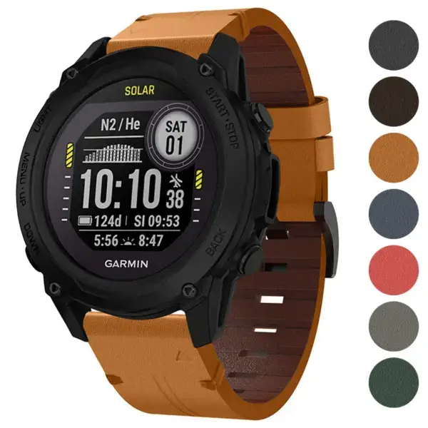Italian leather strap designed for Garmin Descent G1, featuring a stylish orange color. Compatible with Garmin Descent G1 models for a refined look and comfort