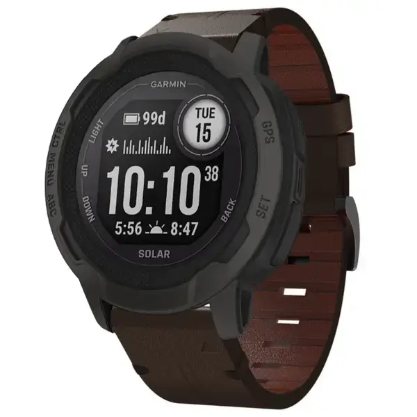 g.l12.2 Front Espresso Genuine Italian Leather Watch Band Strap for Garmin Instinct 2