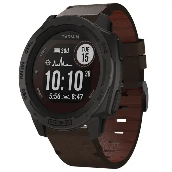 g.l12.2 Front Espresso Genuine Italian Leather Watch Band Strap for Garmin Instinct