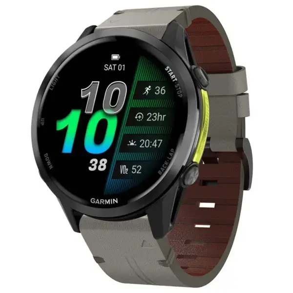 g.l12.7 Front Graphite Genuine Italian Leather Watch Band Strap for Garmin Forerunner 970