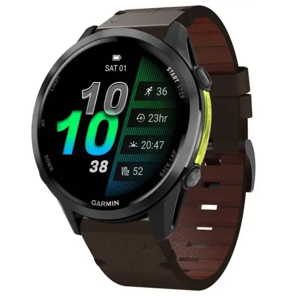 g.l12.2 Front Espresso Genuine Italian Leather Watch Band Strap for Garmin Forerunner 970
