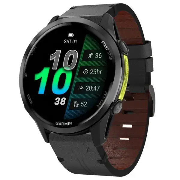 g.l12.1 Front Charcoal Genuine Italian Leather Watch Band Strap for Garmin Forerunner 970