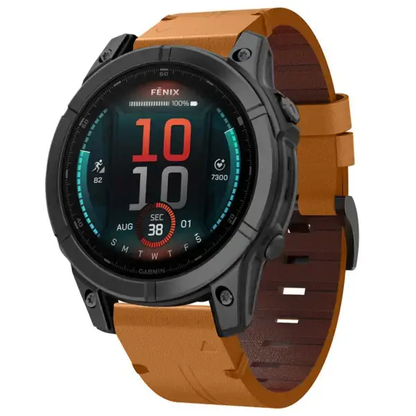 g.l12.3 Front Whiskey Genuine Italian Leather Watch Band Strap for Garmin Fenix E