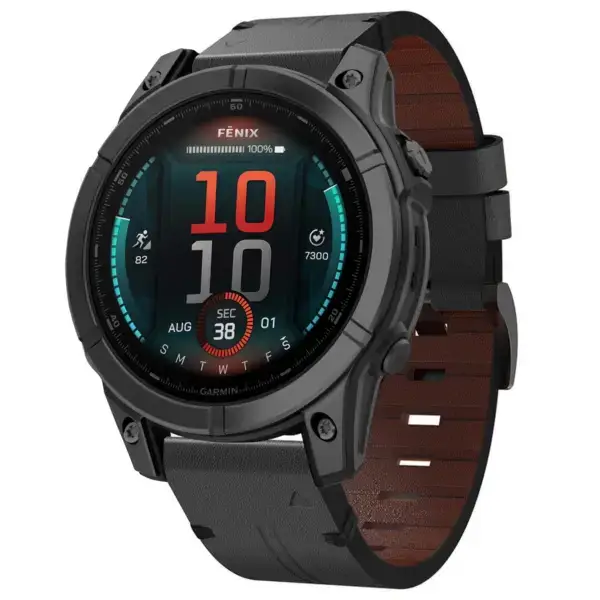 g.l12.1 Front Charcoal Genuine Italian Leather Watch Band Strap for Garmin Fenix E
