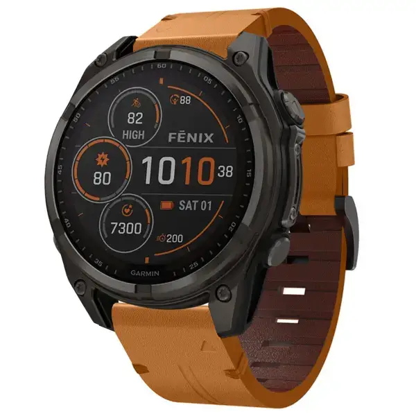 g.l12.3 Front Whiskey Genuine Italian Leather Watch Band Strap for Garmin Fenix 8 & 8 Pro 47mm