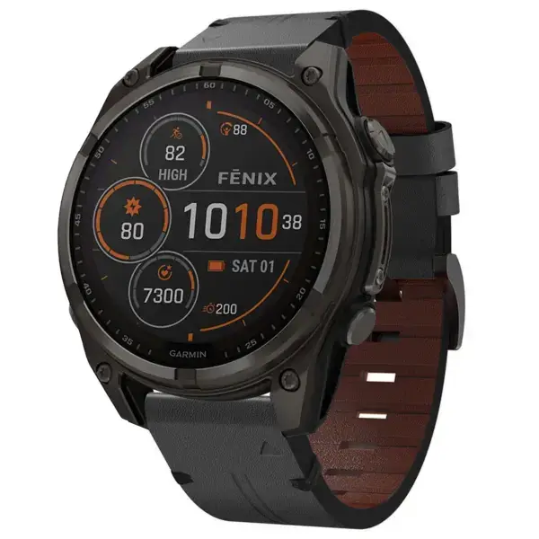 g.l12.1 Front Charcoal Genuine Italian Leather Watch Band Strap for Garmin Fenix 8 & 8 Pro 47mm