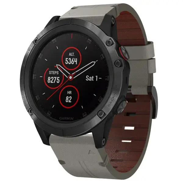 g.l12.7 Front Graphite Genuine Italian Leather Watch Band Strap for Garmin Fenix 5 & 5 Plus