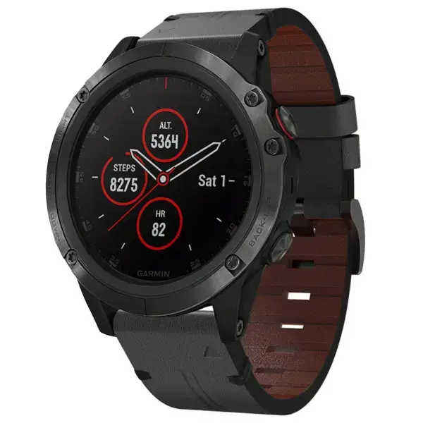 g.l12.1 Front Charcoal Genuine Italian Leather Watch Band Strap for Garmin Fenix 5 & 5 Plus
