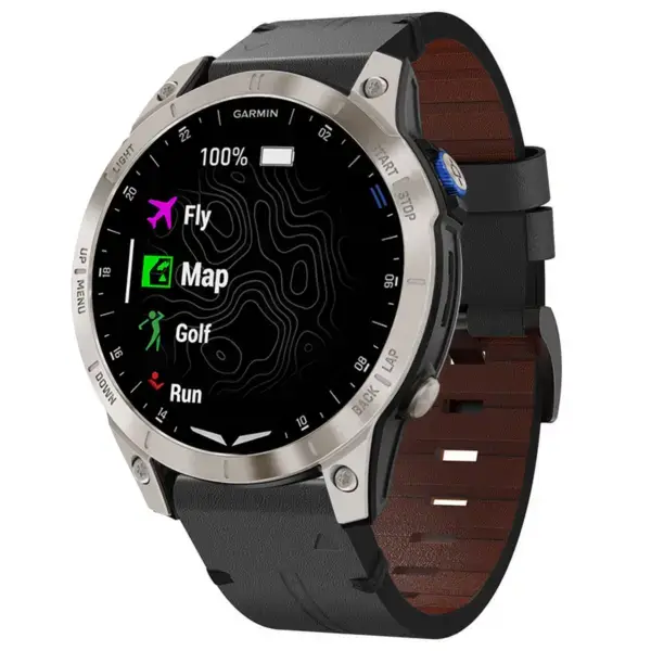 g.l12.1 Front Charcoal Genuine Italian Leather Watch Band Strap for Garmin D2 Mach 1