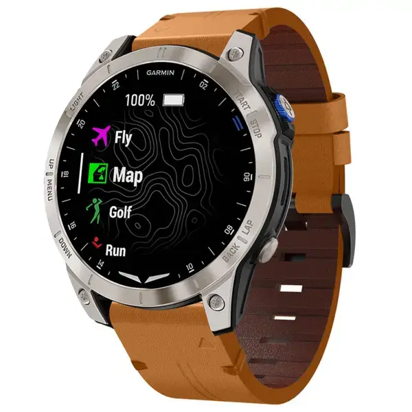 g.l12.3 Front Whiskey Genuine Italian Leather Watch Band Strap for Garmin Approach S70 – 42mm