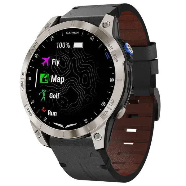 g.l12.1 Front Charcoal Genuine Italian Leather Watch Band Strap for Garmin Approach S70 – 42mm