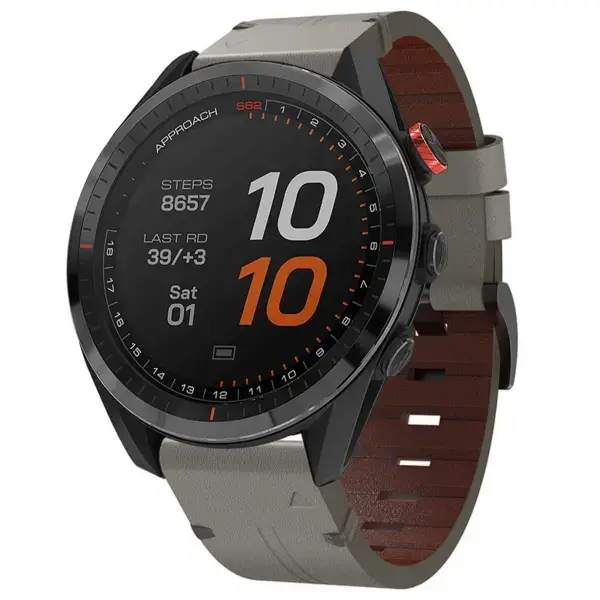 g.l12.7 Front Graphite Genuine Italian Leather Watch Band Strap for Garmin Approach S62