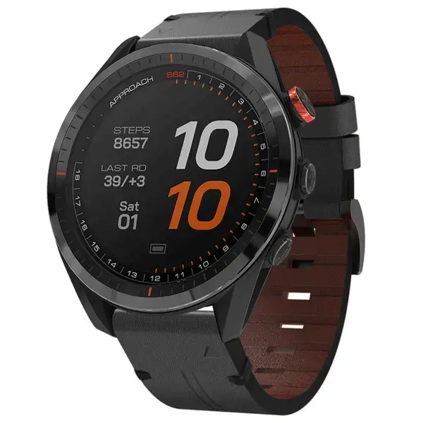 g.l12.1 Front Charcoal Genuine Italian Leather Watch Band Strap for Garmin Approach S62