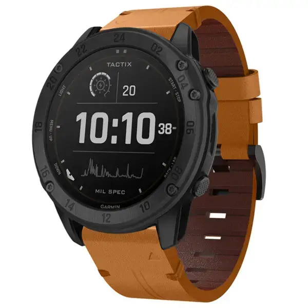 g.l12.3 Front Whiskey Genuine Italian Leather Watch Band Strap for Garmin Tactix Delta