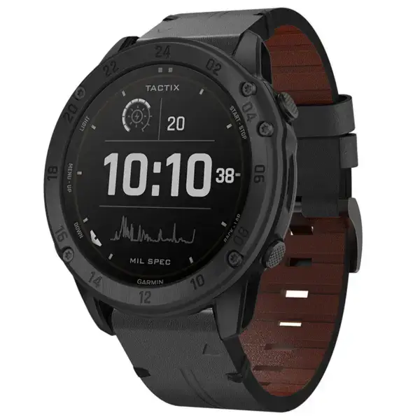 g.l12.1 Front Charcoal Genuine Italian Leather Watch Band Strap for Garmin Tactix Delta