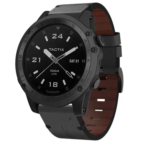 g.l12.1 Front Charcoal Genuine Italian Leather Watch Band Strap for Garmin Tactix Charlie