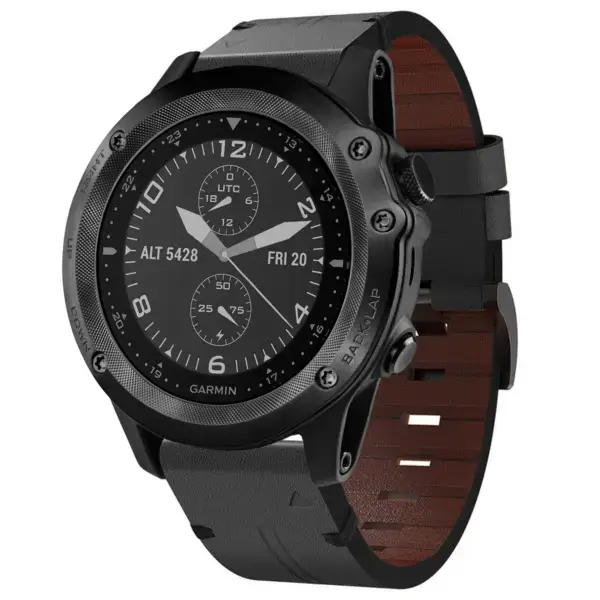 g.l12.1 Front Charcoal Genuine Italian Leather Watch Band Strap for Garmin Tactix Bravo
