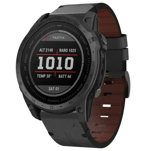 g.l12.1 Front Charcoal Genuine Italian Leather Watch Band Strap for Garmin Tactix 7