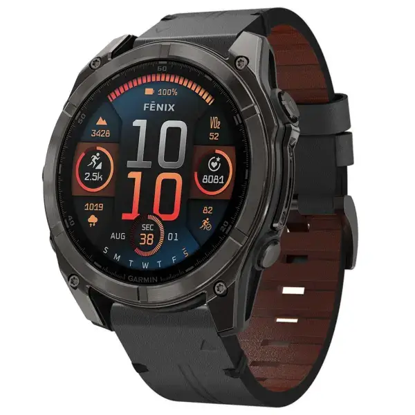 g.l12.1 Front Charcoal Genuine Italian Leather Watch Band Strap for Garmin Fenix 8 & 8 Pro 51mm