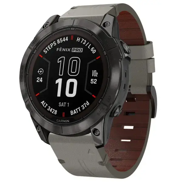 g.l12.7 Front Graphite Genuine Italian Leather Watch Band Strap for Garmin Fenix 7X & 7X Pro