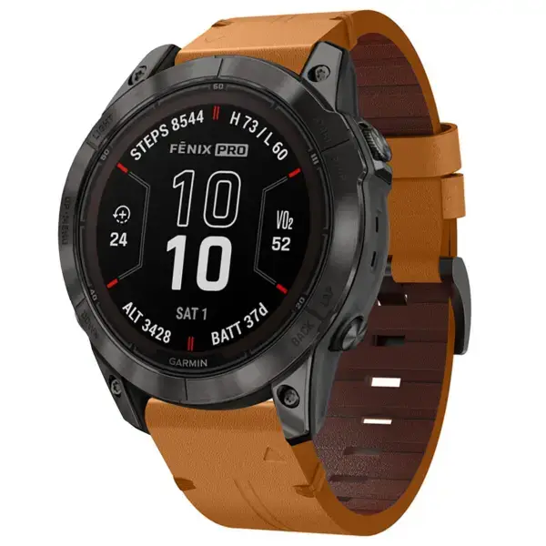 g.l12.3 Front Whiskey Genuine Italian Leather Watch Band Strap for Garmin Fenix 7X & 7X Pro