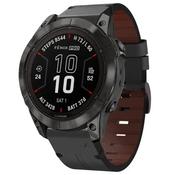 g.l12.1 Front Charcoal Genuine Italian Leather Watch Band Strap for Garmin Fenix 7X & 7X Pro