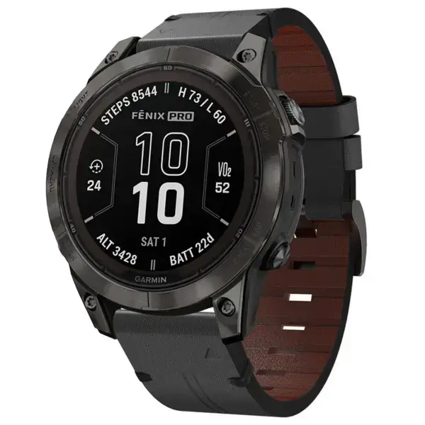 g.l12.1 Front Charcoal Genuine Italian Leather Watch Band Strap for Garmin Fenix 7 & 7 Pro