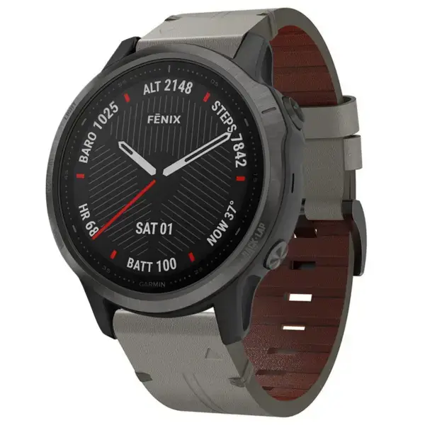 g.l12.7 Front Graphite Genuine Italian Leather Watch Band Strap for Garmin Fenix 6X