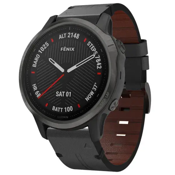 g.l12.1 Front Charcoal Genuine Italian Leather Watch Band Strap for Garmin Fenix 6X