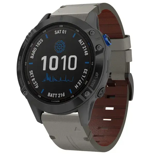 g.l12.7 Front Graphite Genuine Italian Leather Watch Band Strap for Garmin Fenix 6