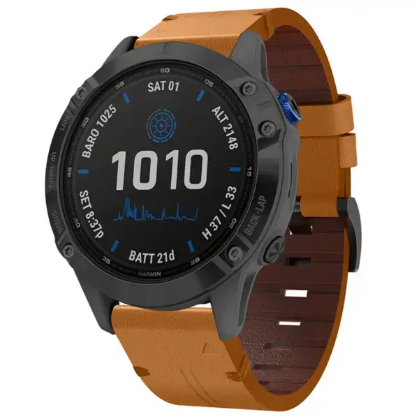 g.l12.3 Front Whiskey Genuine Italian Leather Watch Band Strap for Garmin Fenix 6