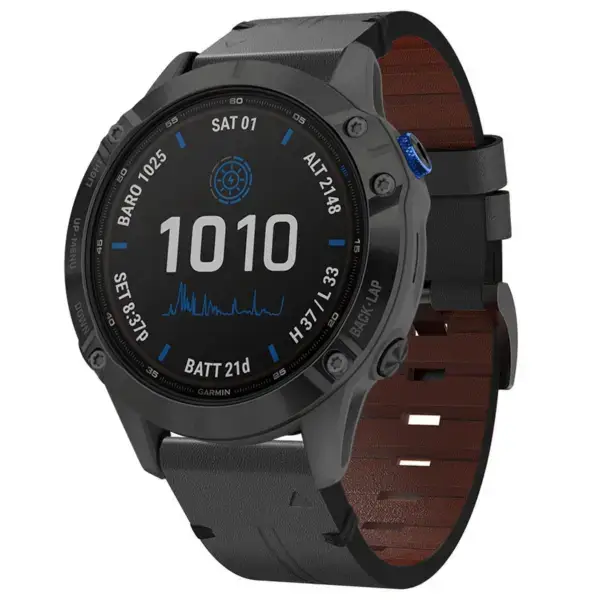 g.l12.1 Front Charcoal Genuine Italian Leather Watch Band Strap for Garmin Fenix 6