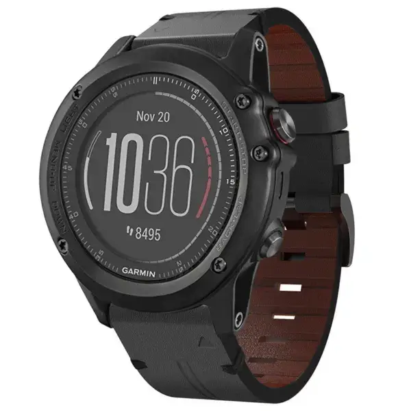 g.l12.1 Front Charcoal Genuine Italian Leather Watch Band Strap for Garmin Fenix 3 & 3 HR