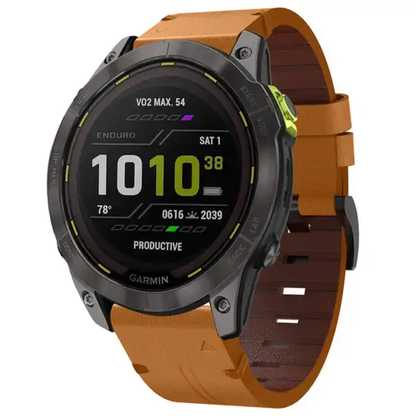 g.l12.3 Front Whiskey Genuine Italian Leather Watch Band Strap for Garmin Enduro 3