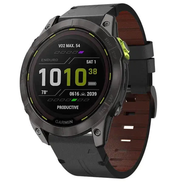 g.l12.1 Front Charcoal Genuine Italian Leather Watch Band Strap for Garmin Enduro 2