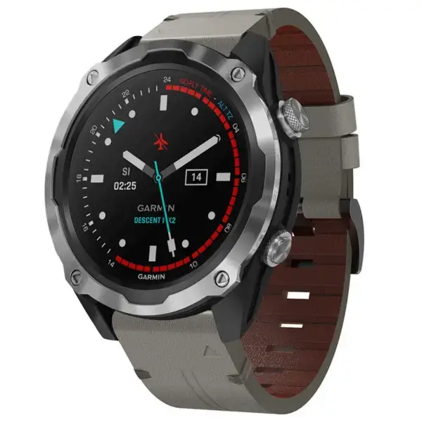 g.l12.7 Front Graphite Genuine Italian Leather Watch Band Strap for Garmin Descent Mk2 & Mk2i