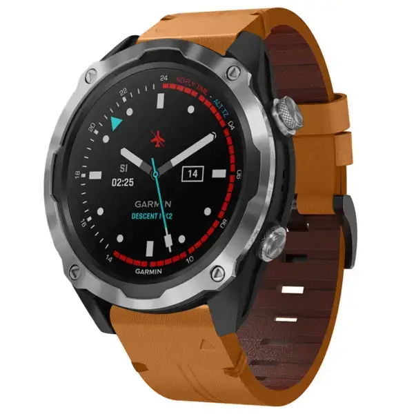 g.l12.3 Front Whiskey Genuine Italian Leather Watch Band Strap for Garmin Descent Mk2 & Mk2i