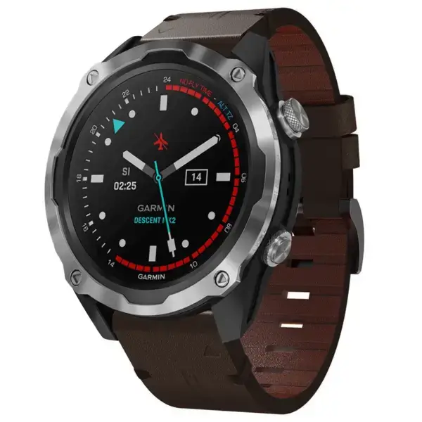 g.l12.2 Front Espresso Genuine Italian Leather Watch Band Strap for Garmin Descent Mk2 & Mk2i