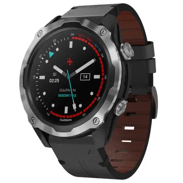 g.l12.1 Front Charcoal Genuine Italian Leather Watch Band Strap for Garmin Descent Mk2 & Mk2i
