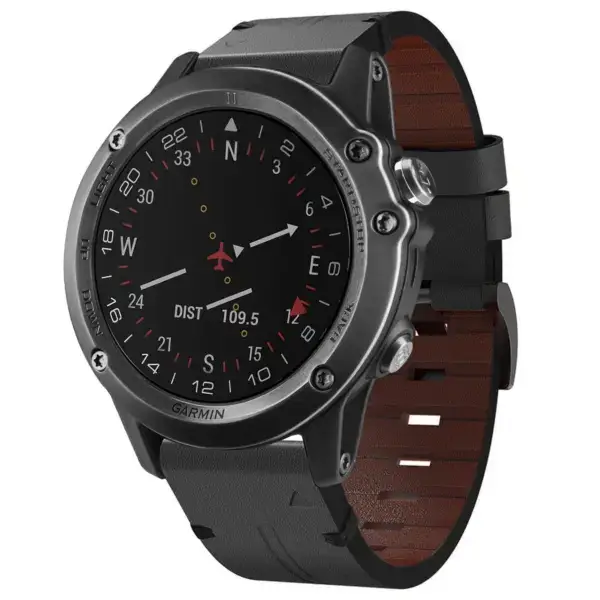 g.l12.1 Front Charcoal Genuine Italian Leather Watch Band Strap for Garmin D2 Bravo