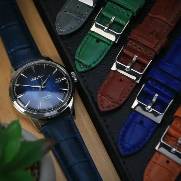 st21 Flatlay Crocodile Embossed Leather Watch Band